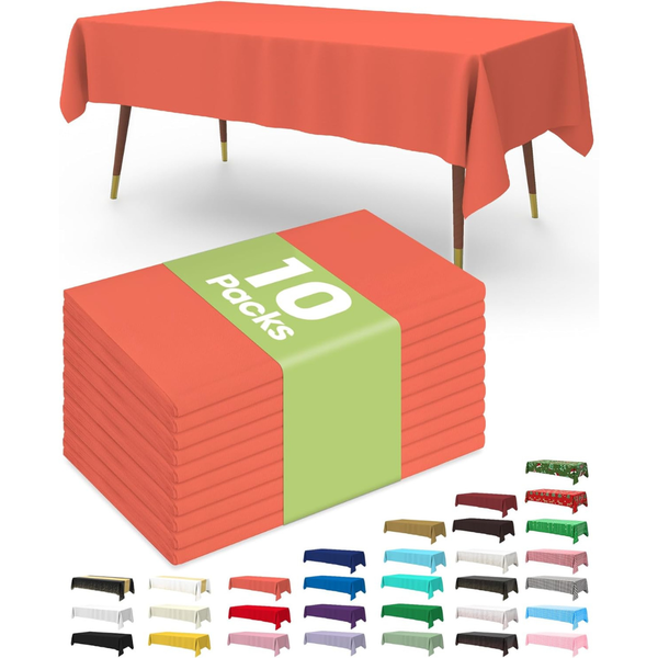10-Pack 54" x 108" Disposable Plastic Table Cloth