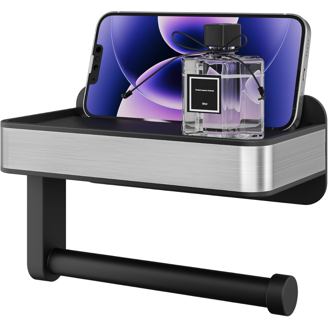 7.1" Space Saving Toilet Paper Holder With Shelf Adhesive & Screw