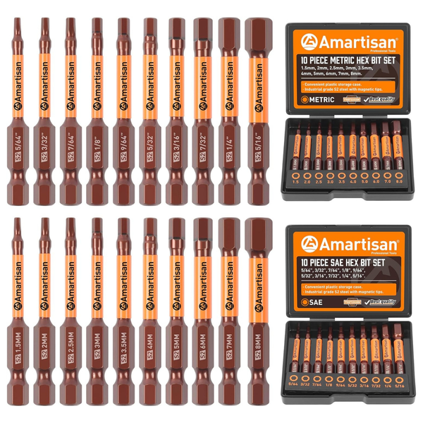 20-Piece Amartisan Metric & SAE Hex Head Allen Wrench Drill Bit Set