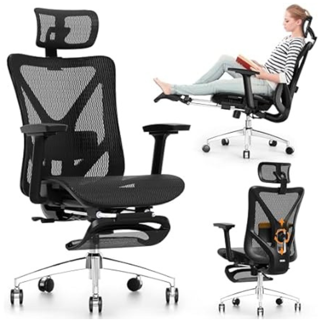 Gabrylly Ergonomic 135deg. Reclining Office Chair with Footrest