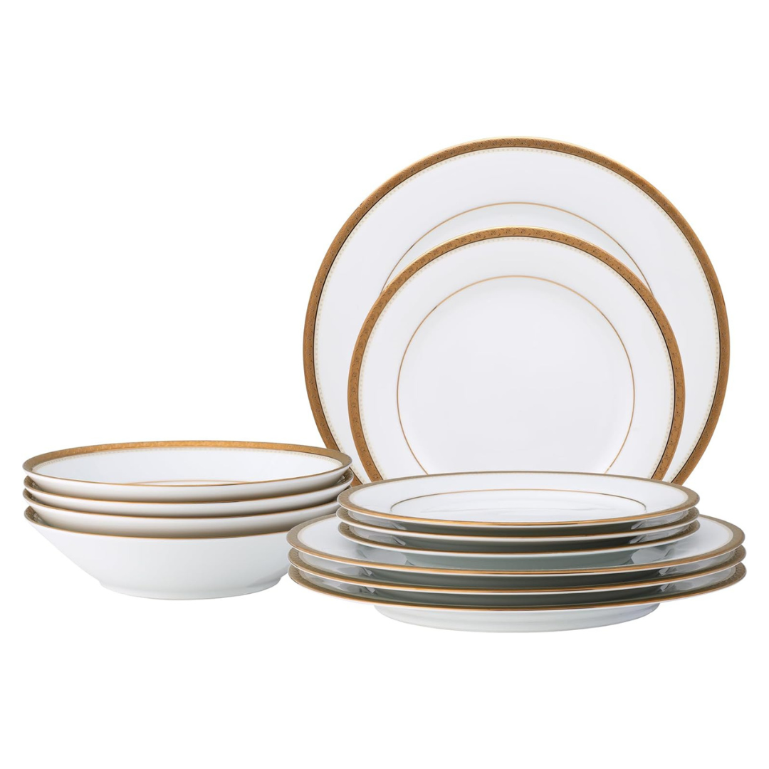 Noritake Charlotta Gold 12-Piece Dinnerware Set, Service For 4