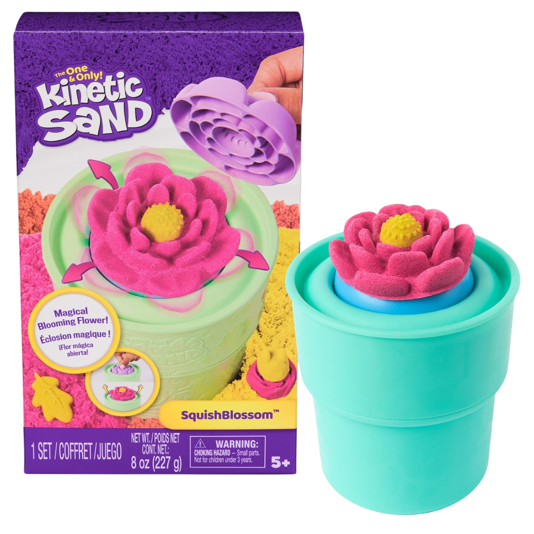 Kinetic Sand, SquishBlossom Blooming Flower With 8oz Neon Yellow & Pink Play Sand