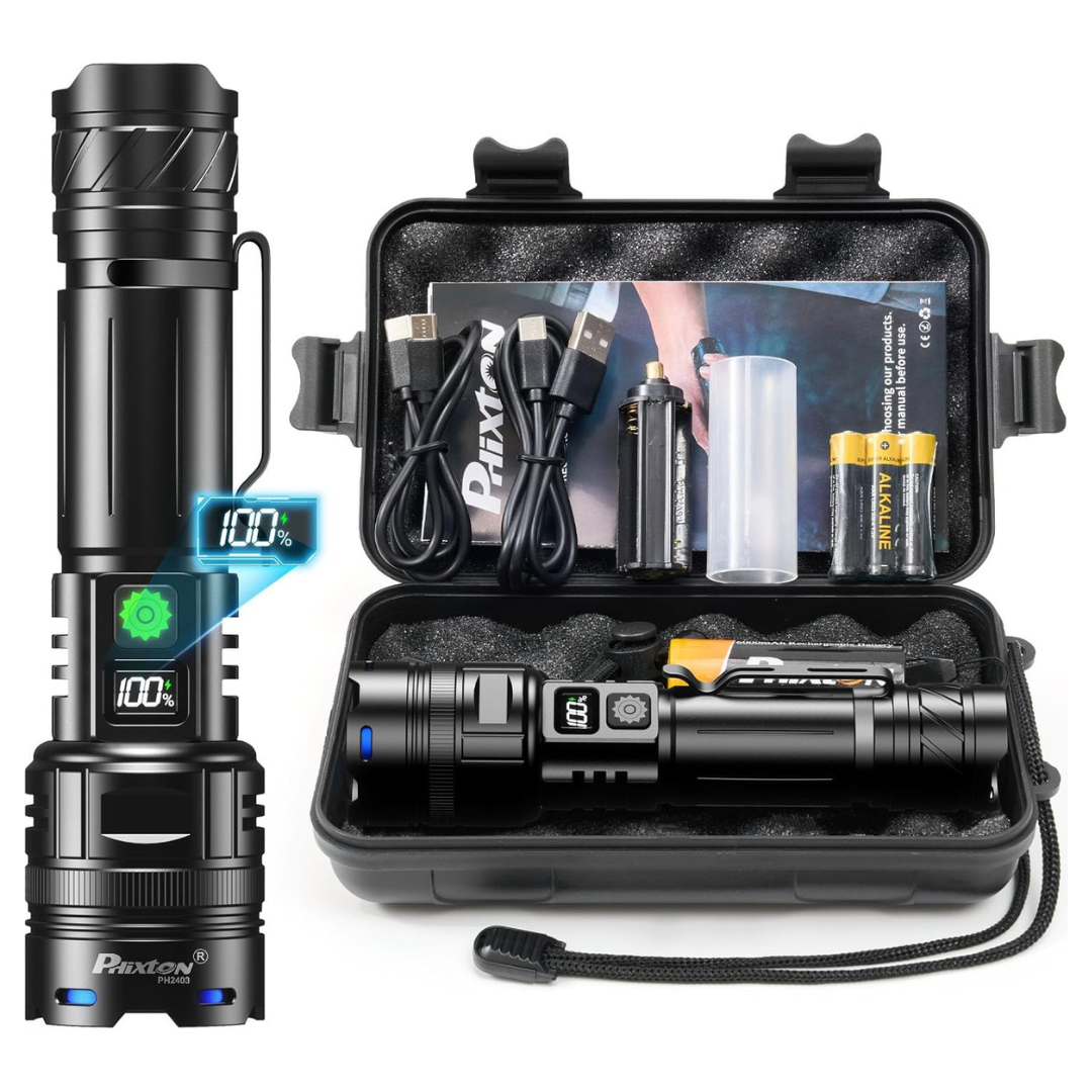 Phixton Rechargeable Flashlights 10000 High Lumens Single One Mode Super Bright