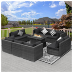 11-Piece 10-Seat Wicker Patio Fire Pit Deep Seating Sofa Set