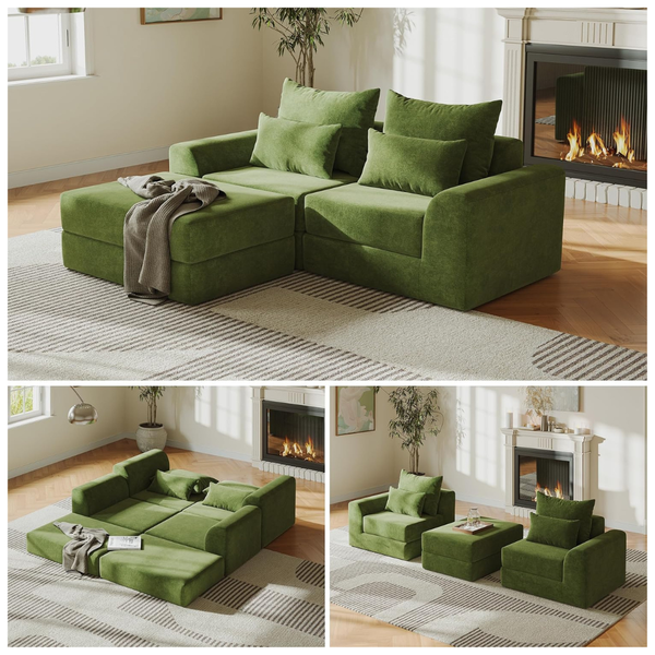 Sofa-in-box Modular L-Shape Boneless Loveseat With Ottoman