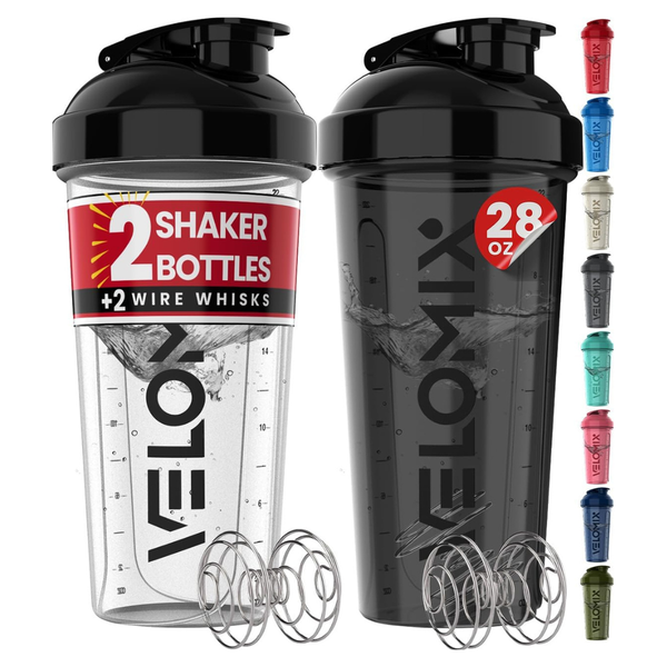2-Pack 28-Oz Velomix Leak Proof Protein Shaker Bottles W/ Dual Wire Whisks