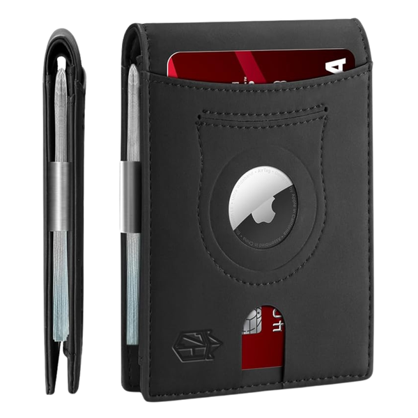 Men's Slim RFID Blocking Leather Wallet W/ Airtag Holder