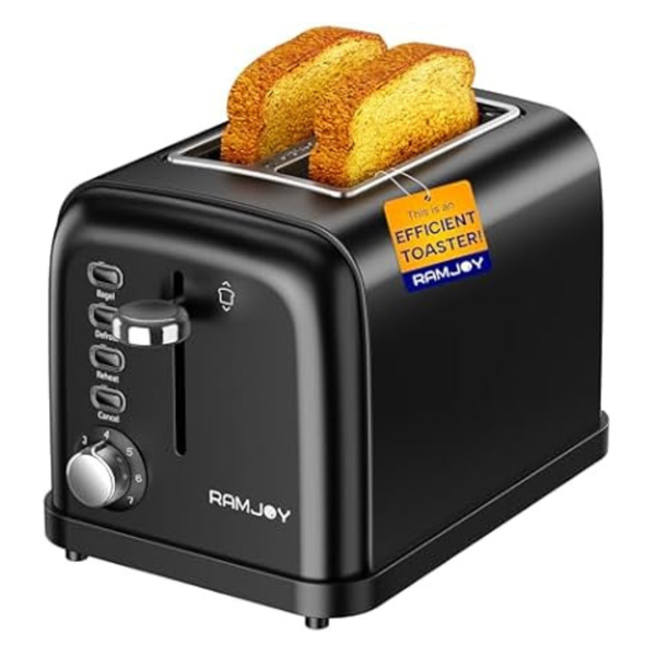 Ramjoy 900W Black Stainless Steel 2-Slice Toaster
