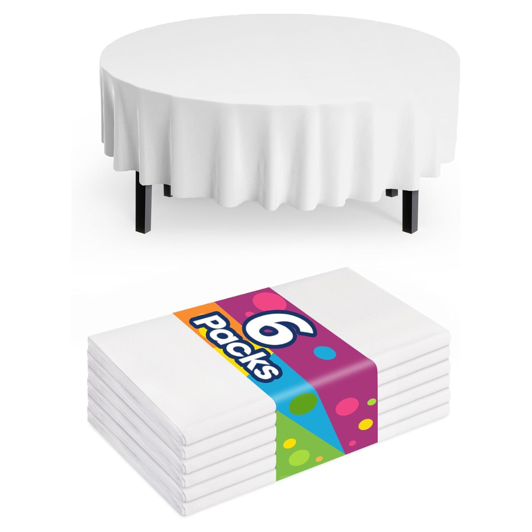 6-Pack 84'' Disposable Round Table Plastic Cloths