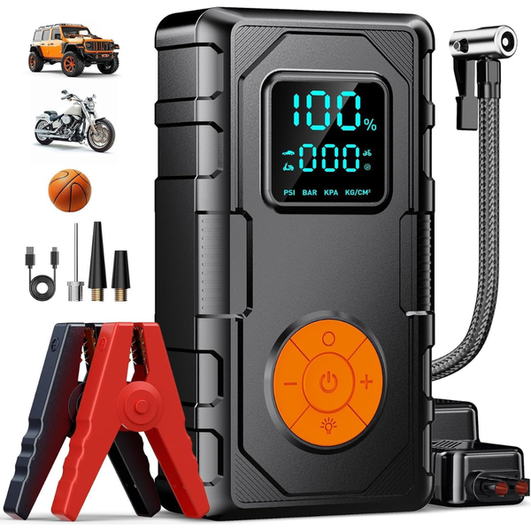 Lobeline Portable 12V Car Battery Jump Starter With Air Compressor