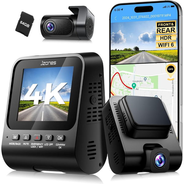 4K+1080P FHD Dual Dash Camera With Free 64GB Card