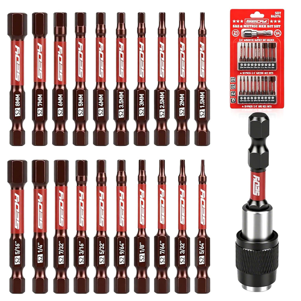 21-Piece 2.5" Hex Head Allen Wrench Drill Bit Set