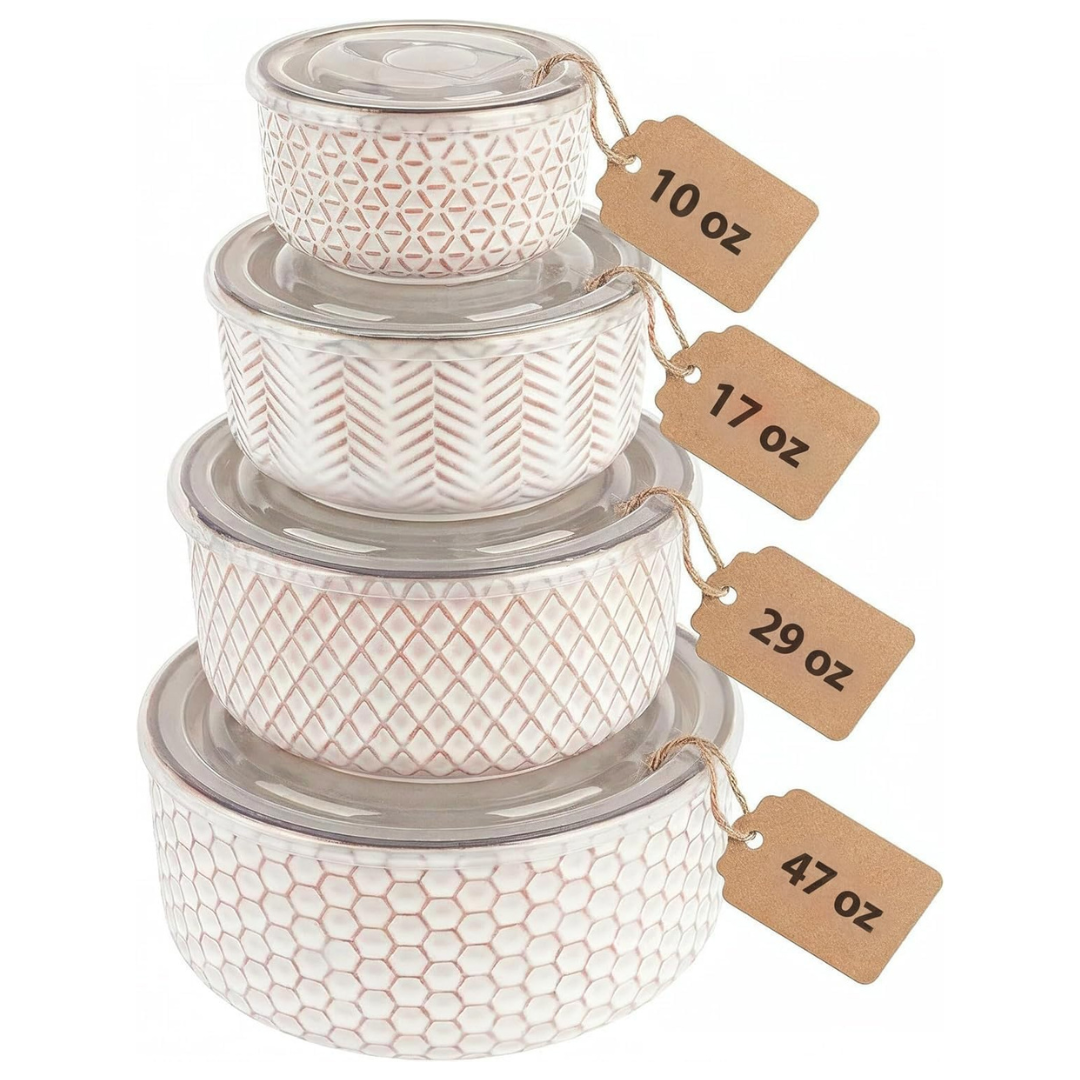 Set Of 4 Ceramic Nesting Serving Bowls With Lids