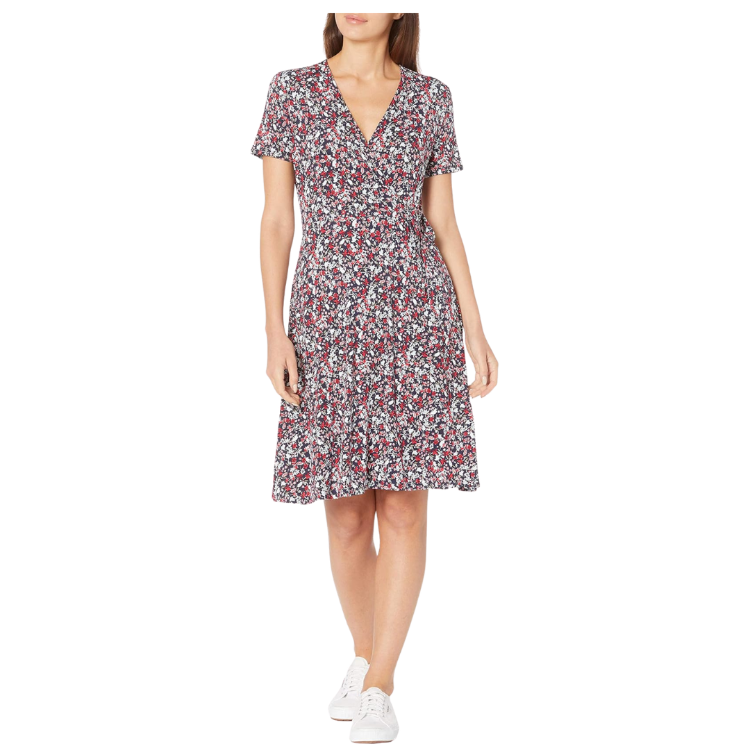 Amazon Essentials Women's Faux-Wrap Floral Dress-L