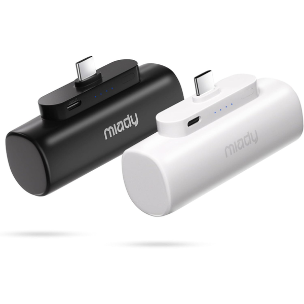 2-Pack 5000mAh Mini Portable Charger With Built-In Type-C Connector