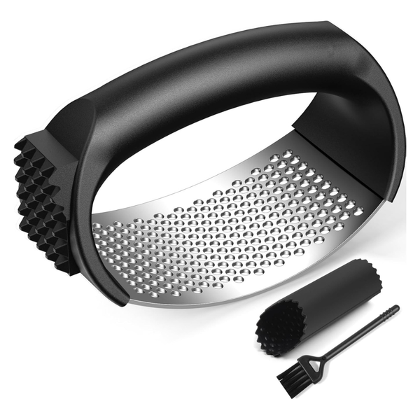 Garlic Press Rocker Set With Garlic Peeler & Cleaning Brush