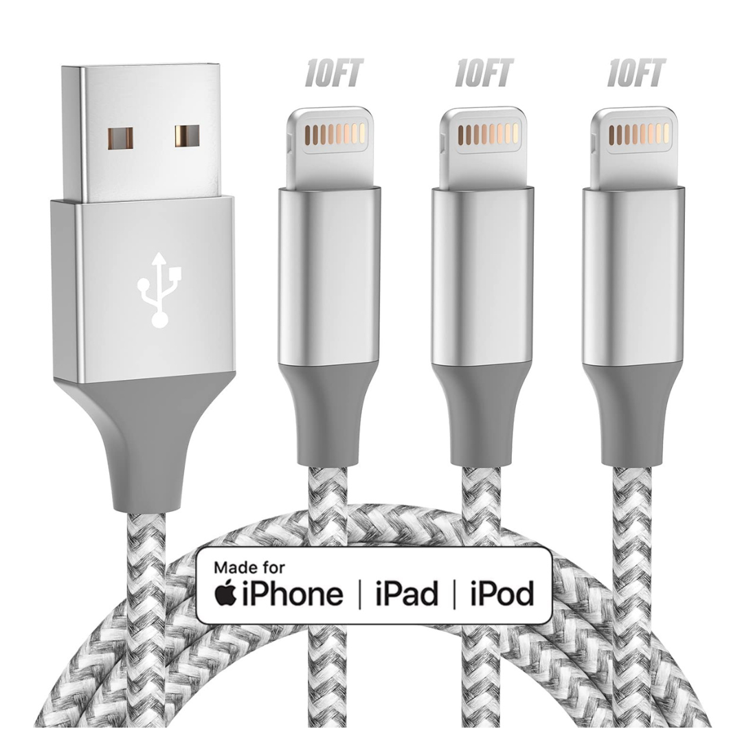 3-Pack 10ft iPhone MFi Certified Lightning Cables