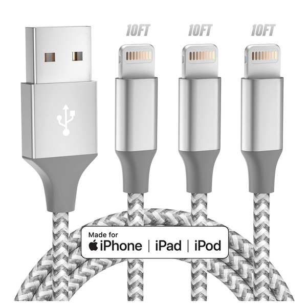 3-Pack 10ft iPhone MFi Certified Lightning Cables
