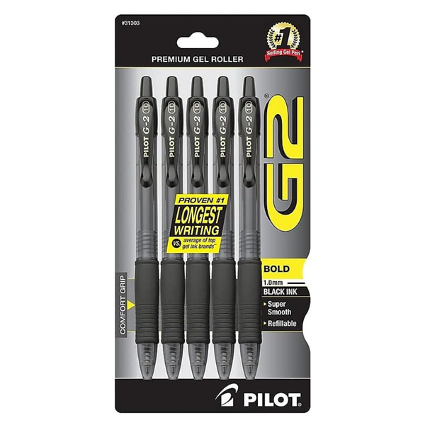 5-Pack Pilot G2 Premium Refillable & Retractable Rolling Ball Gel Pens