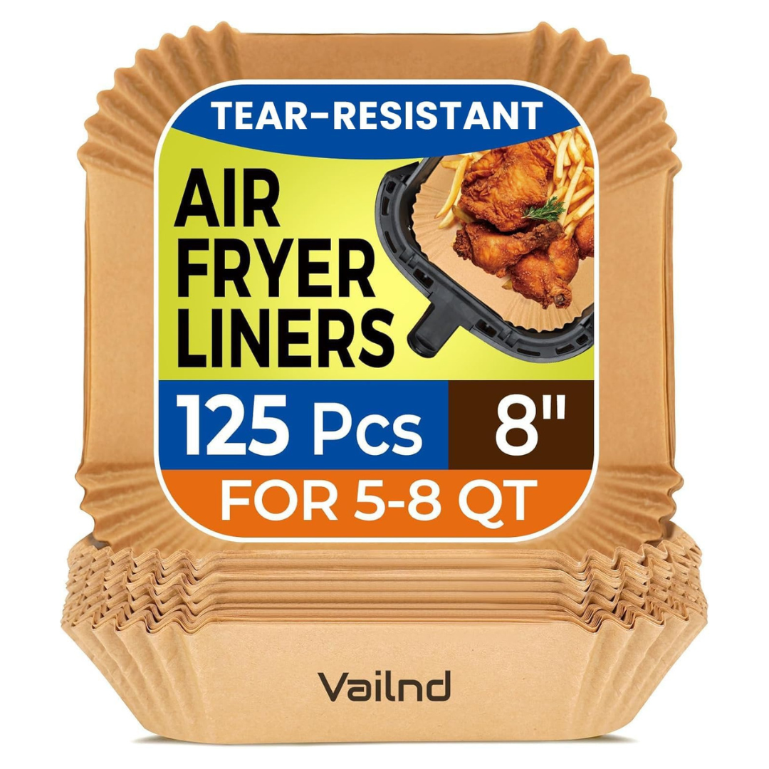 125-Piece 8" Square Disposable Non-Stick Air Fryer Liners For Microwave