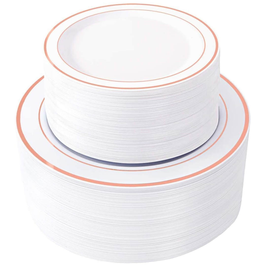 120-Piece Rose Gold Disposable Dinner & Dessert Plates