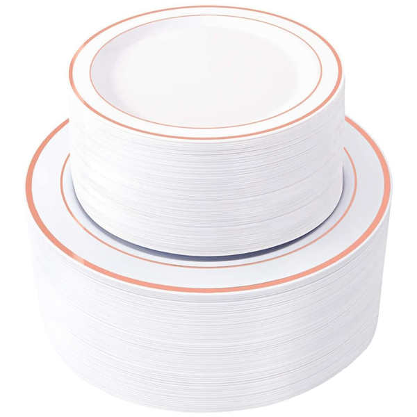 120-Piece Rose Gold Disposable Dinner & Dessert Plates