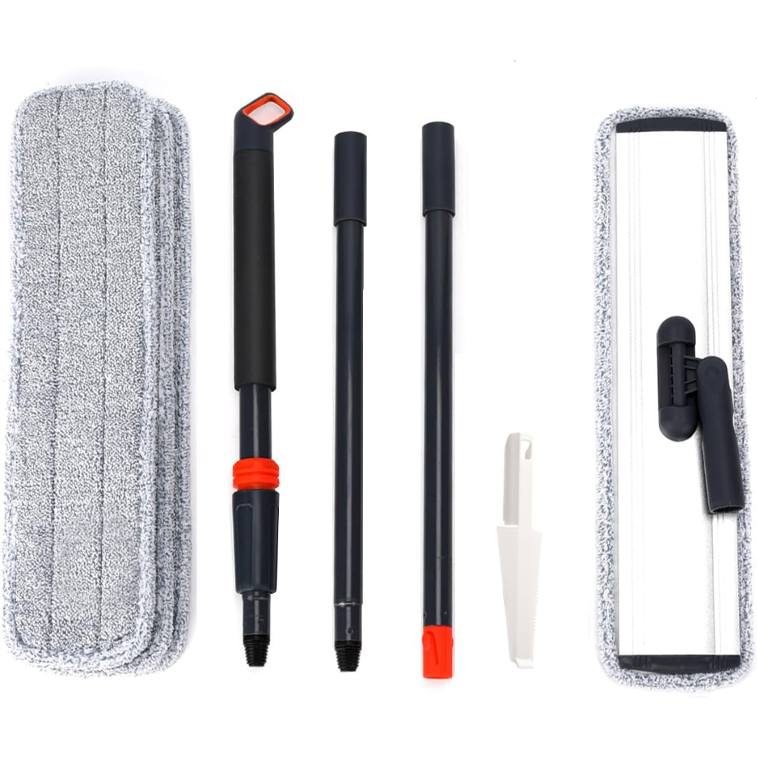 24" Heavy-Duty Microfiber Flat Mop With Adjustable Long Handle