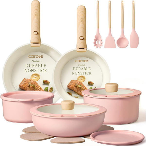 19-Piece Carote Non-Stick Pots And Pans Set With Detachable Handle