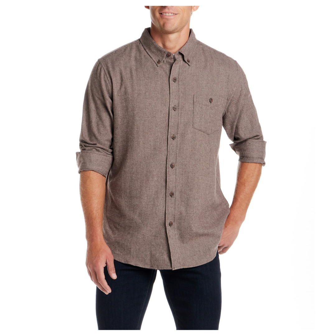 Frontier Threads Men's Long Sleeve Button Down Solid Flannel Shirt