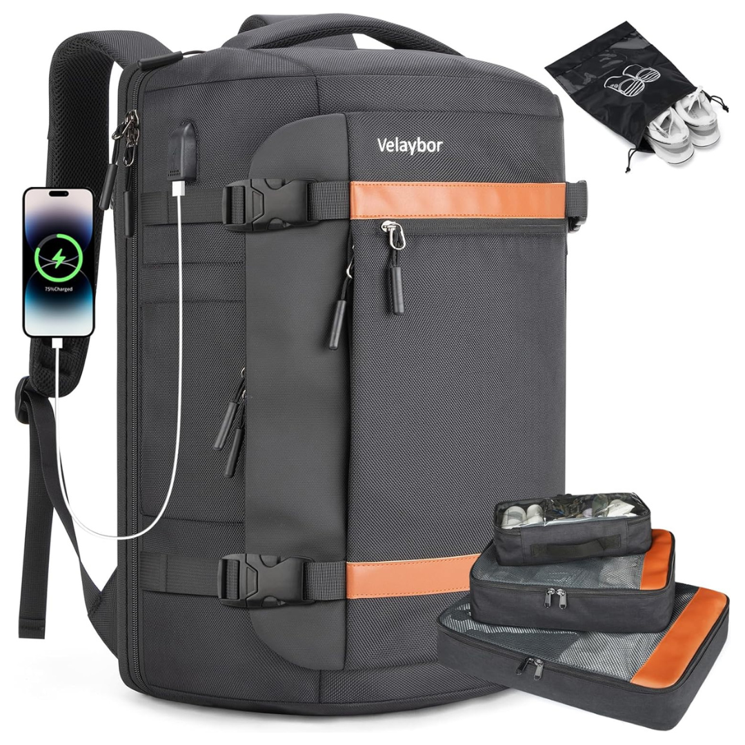 42L Travel Backpack W/ 4 Packing Cubes & USB Charging Port