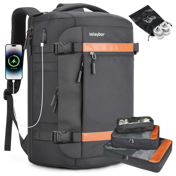 42L Travel Backpack W/ 4 Packing Cubes & USB Charging Port