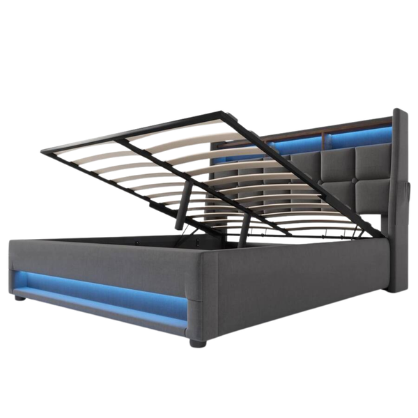 Harper & Bright Designs Queen Hydraulic Storage Platform Bed W/ LED Lights