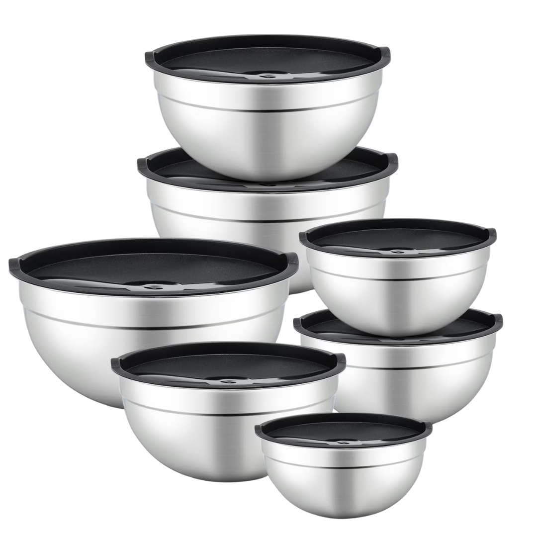 7-Piece Mirdinner Mixing Nesting Stainless Steel Bowls Set W/ Lids