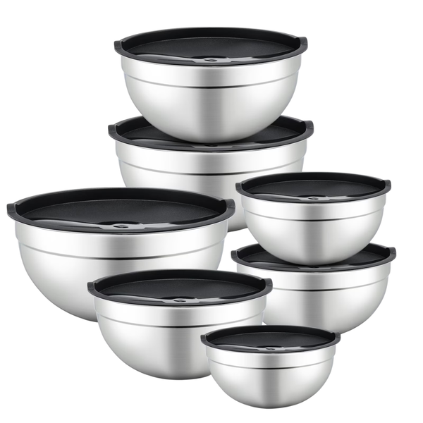 7-Piece Mirdinner Mixing Nesting Stainless Steel Bowls Set W/ Lids