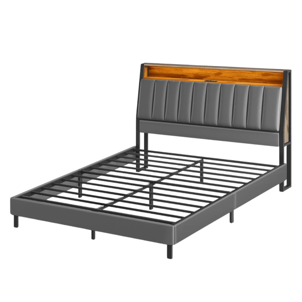 Vasagle Queen LED Bed Frame With Storage Headboard & Charging Station