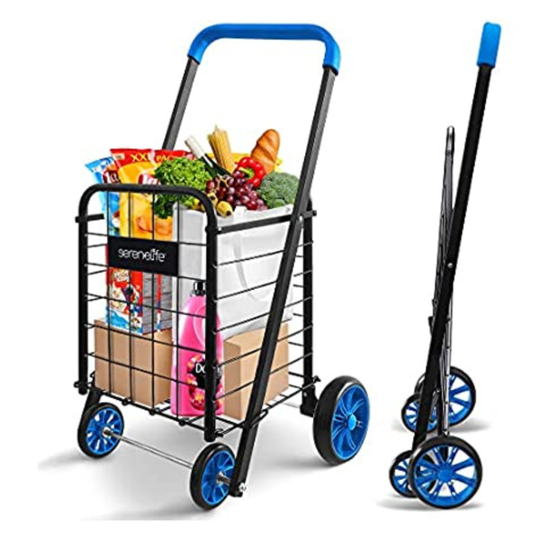 SereneLife Kids 66 Lb Folding Grocery Cart With Swivel Wheels
