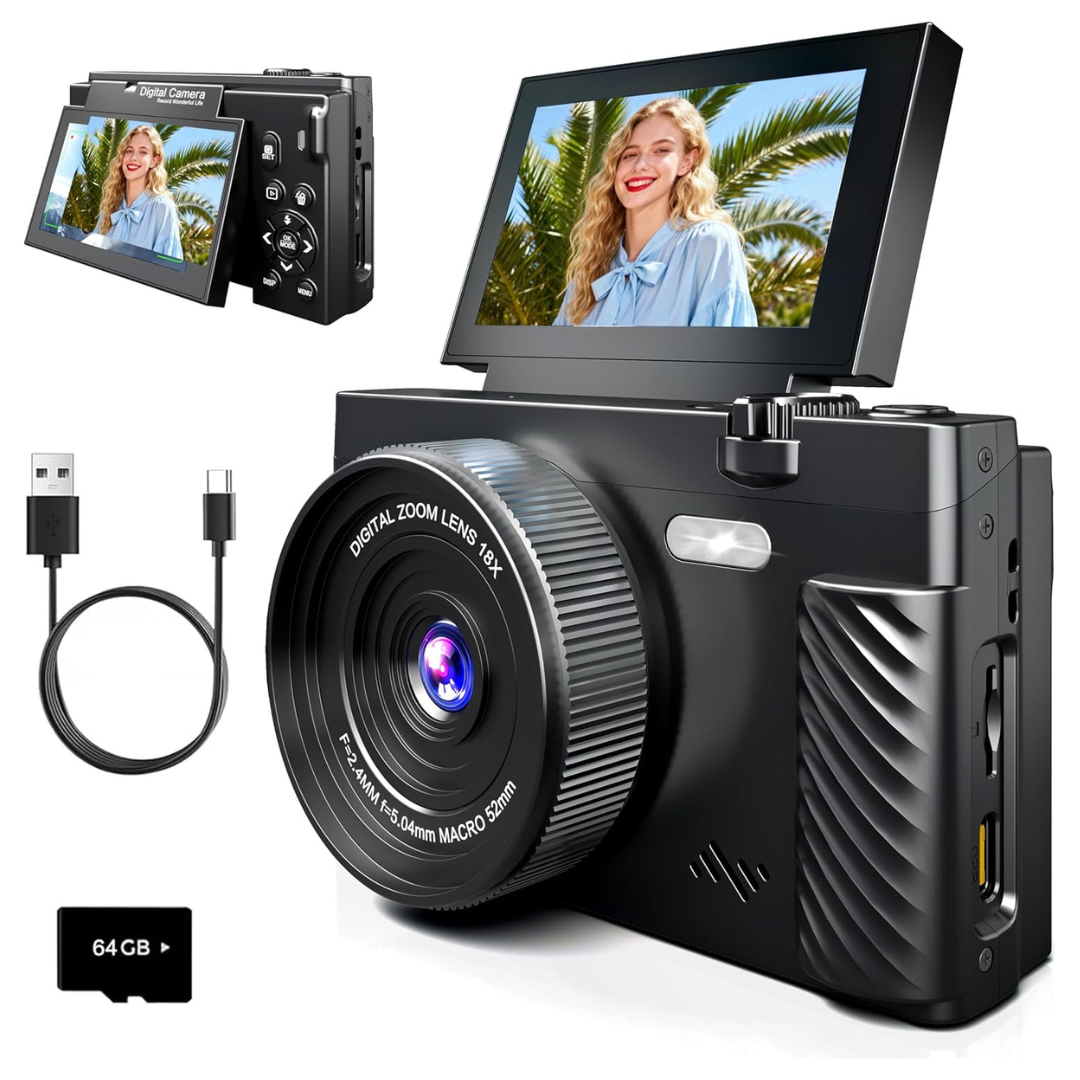 64MP WiFi & 3" Flip Screen HD Digital Camera
