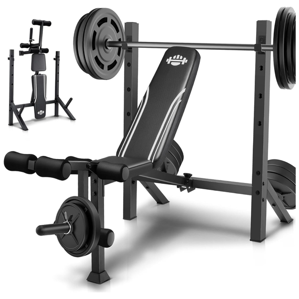 900LB Capacity Adjustable Weight Bench Set With Squat Rack