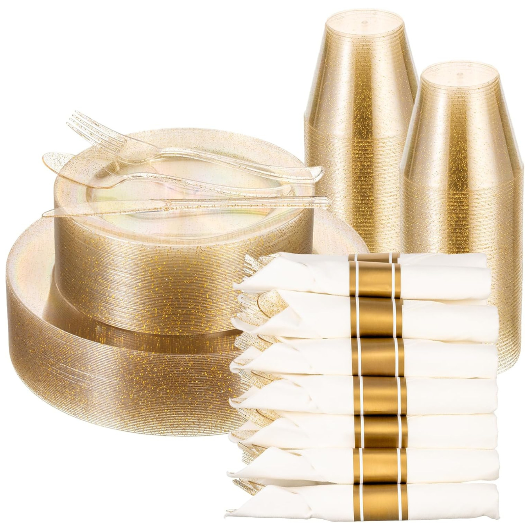 350-Piece Disposable Dinnerware Set With Pre-Rolled Napkins