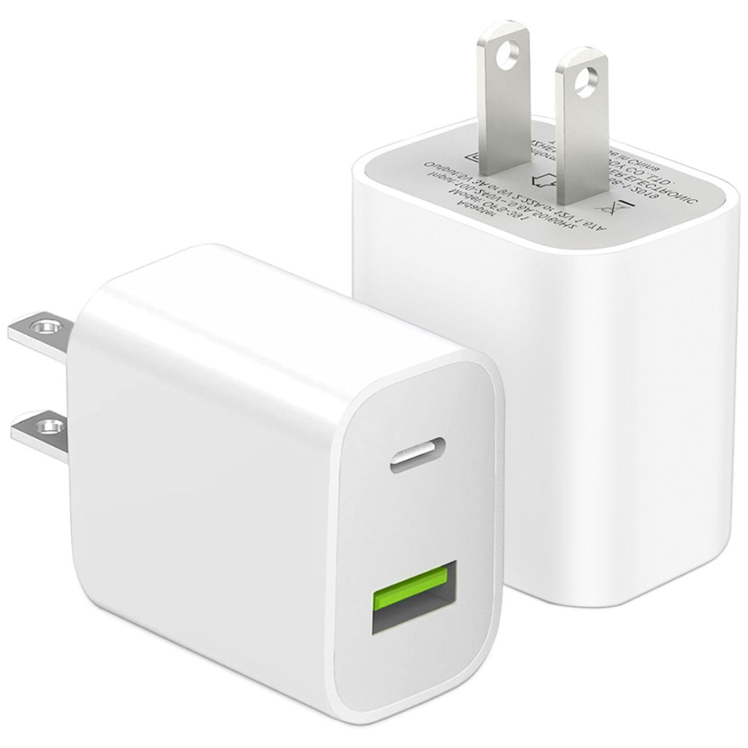 2-Pack Dual Port Type C 20W Power Adapter