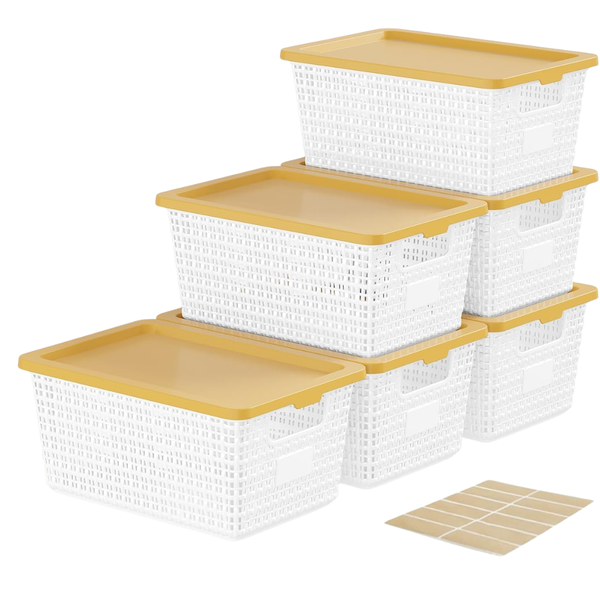 6-Pack Plastic Storage Bins With Latching Lids