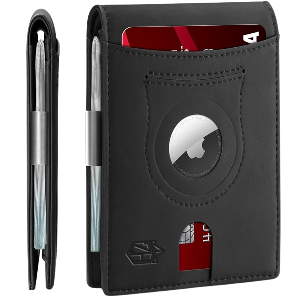 Men's Slim RFID Blocking Leather Wallet W/ Airtag Holder