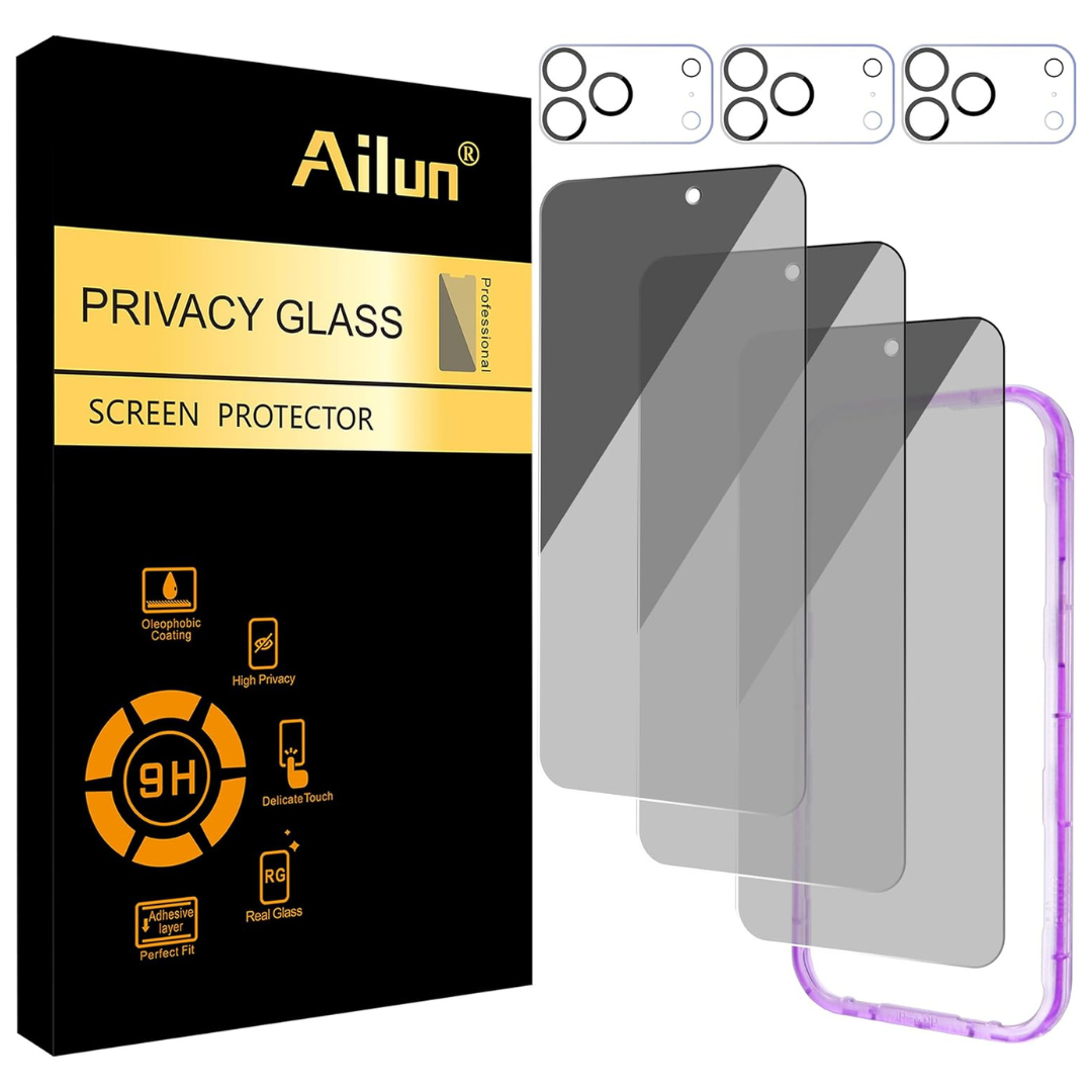 3-Pack Ailun iPhone 17 Pro Max Privacy Screen & Camera Lens Protector