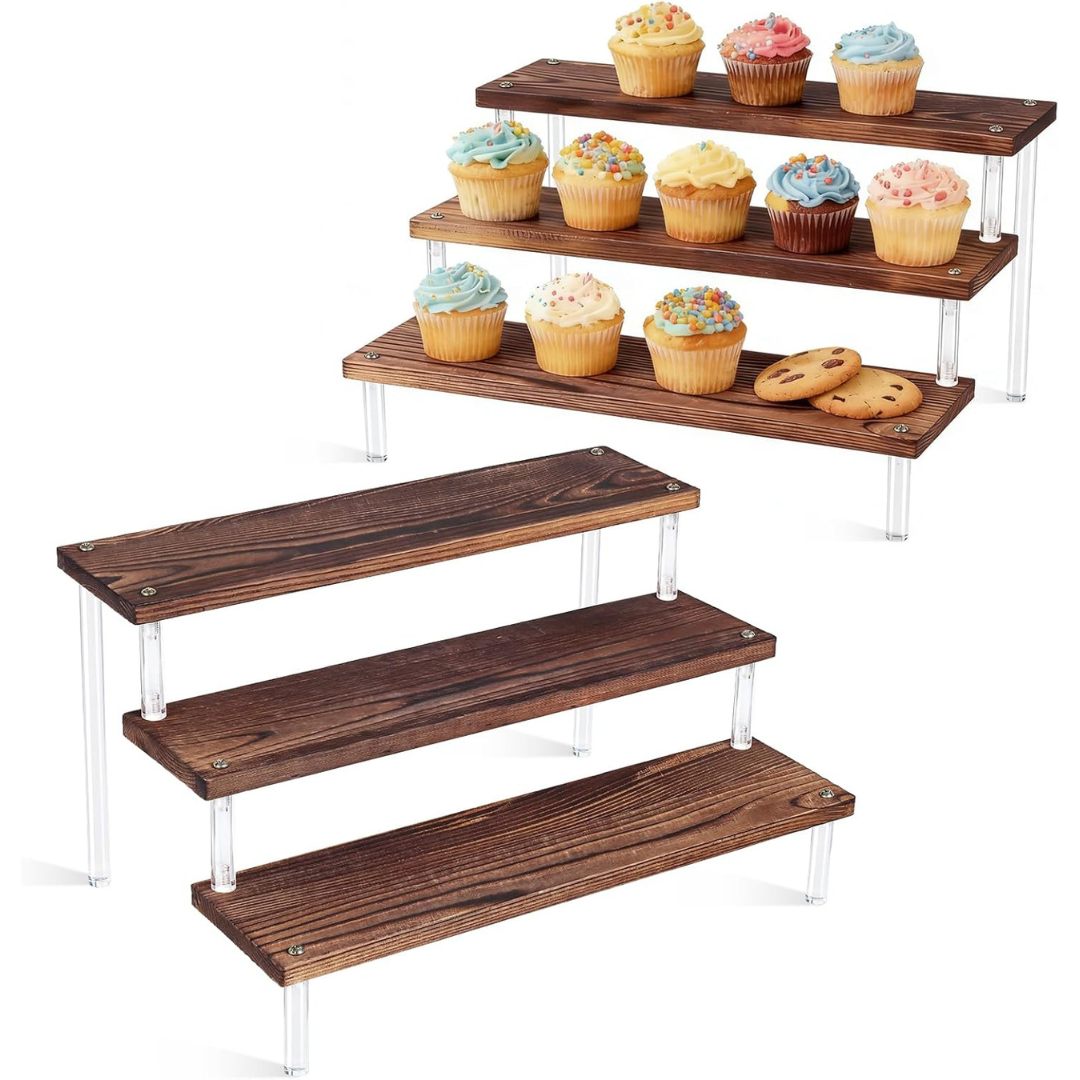 2-Pack Vigordream 3-Tier 11.8"L x 7.1"W Wooden Display Riser Stand