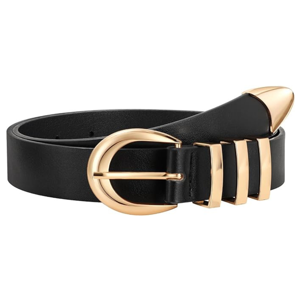 Women's Fashion Casual Leather Belt With Gold Buckle