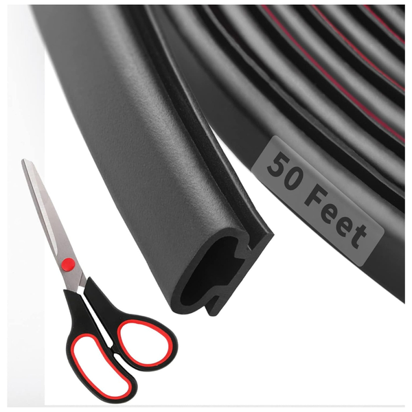 50ft D-Shape Rubber Weather Stripping Door Seal Strip w/ Scissors