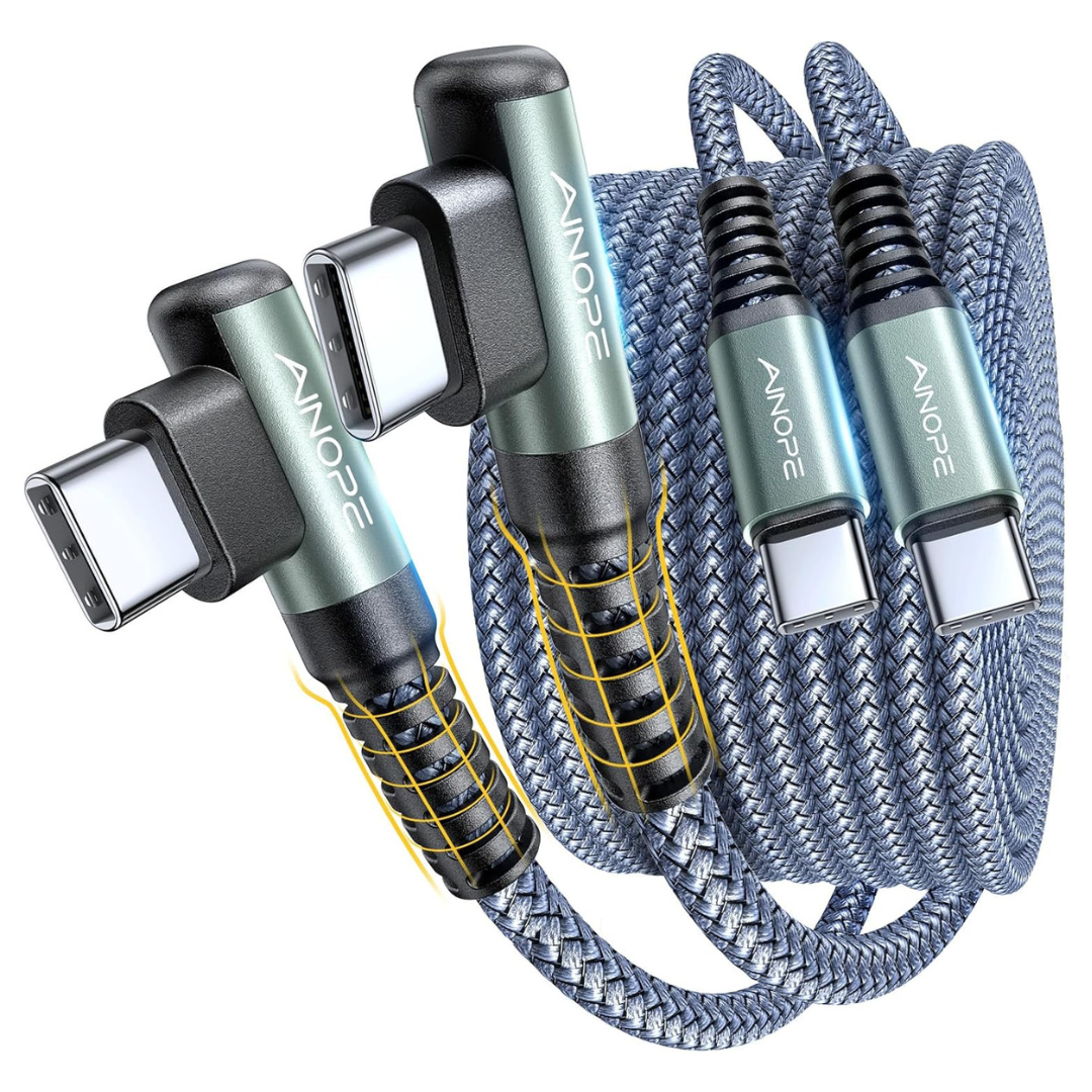 2-Pack 6.6ft Ainope 60W USB-C Braided Angled Fast Charging Cables