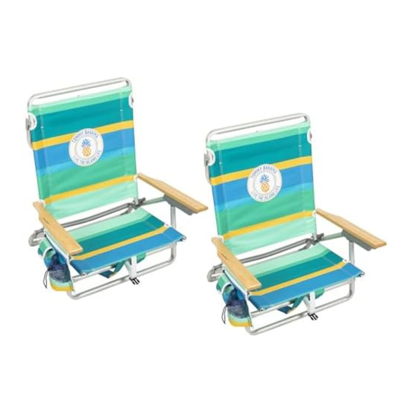 2-Pack 5-Position Lay Flat Backpack Cooler And Cup Holder Beach Chair