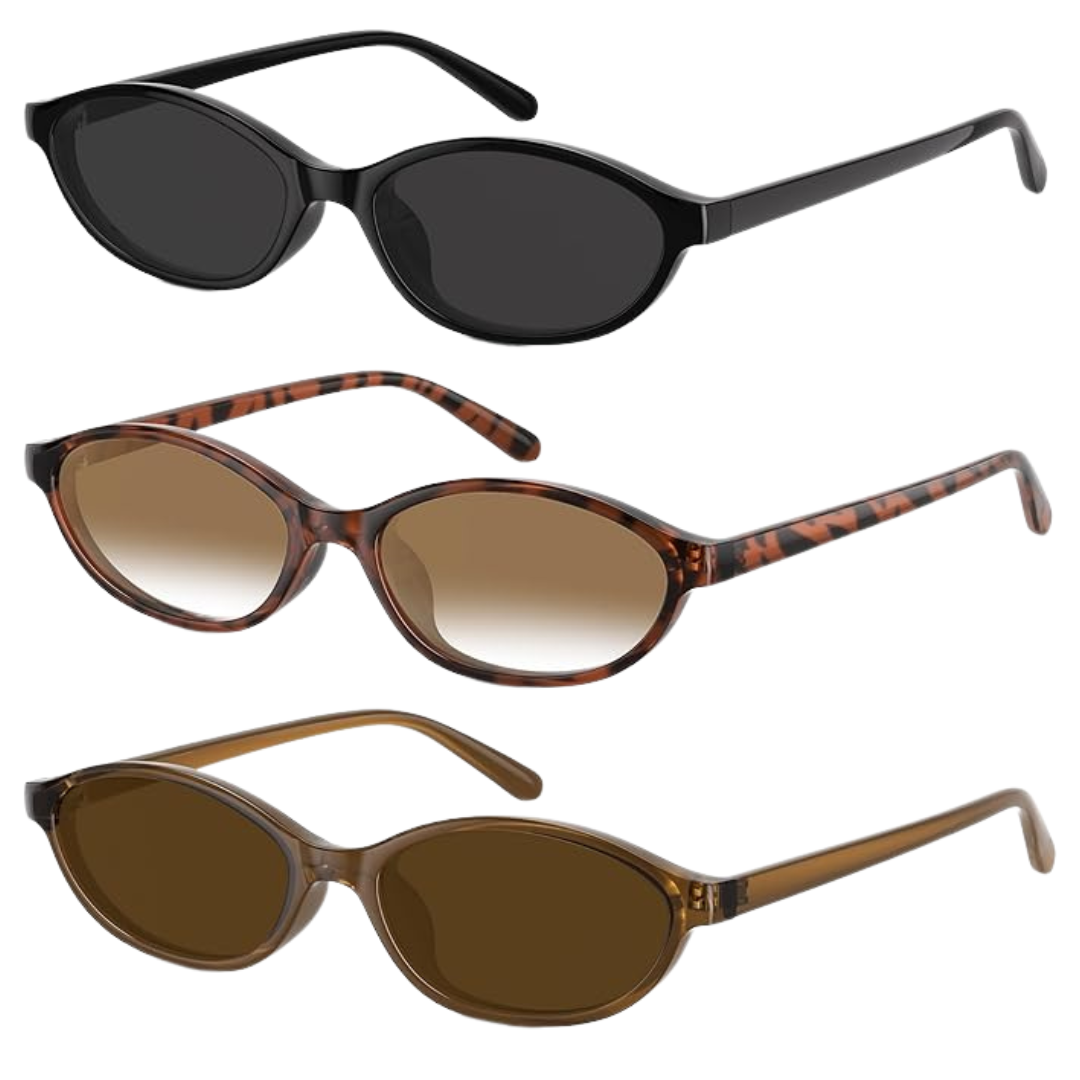 3-Pack Women's Y2K UV400 Retro Oval Sunglasses (Various)
