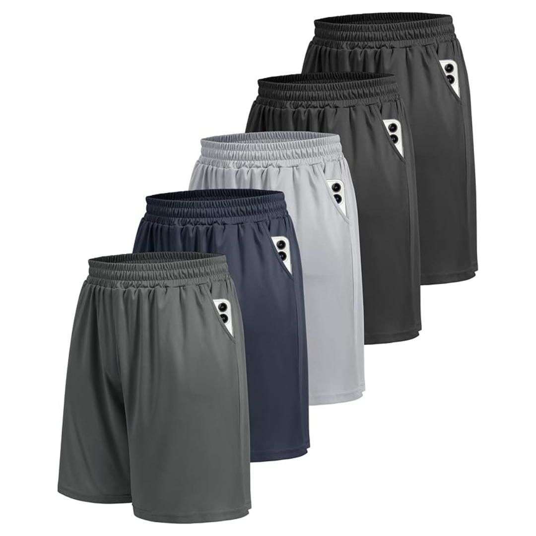 5-Pack Boojo Men's Quick Dry Athletic Gym Shorts W/ Pockets